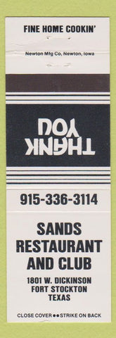 Matchbook Cover - Sands Restaurant Club Fort Stockton TX
