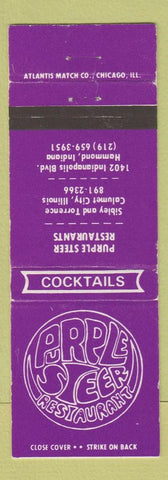 Matchbook Cover - Purple Steer Restaurant Calumet City IL Hammond IN