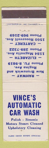 Matchbook Cover - Vince's Automatic Car Wash Carteret Elizabeth Rahway NJ