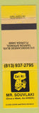 Matchbook Cover - Mr. Souvlaki Greek Restuarant Tarpon Springs FL yellow
