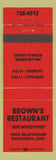 Matchbook Cover - Brown's Restaurant Wapakoneta OH