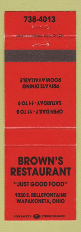 Matchbook Cover - Brown's Restaurant Wapakoneta OH