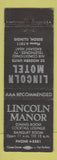 Matchbook Cover - Lincoln Motel Manor Dixon IL