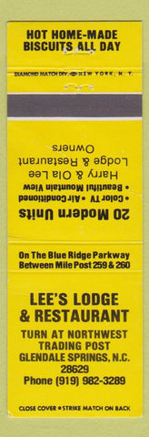 Matchbook Cover - Lee's Lodge Restaurant Glendale Springs NC