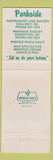 Matchbook Cover - Parkside Bakery Restaurant Calumet MI Houghton WEAR