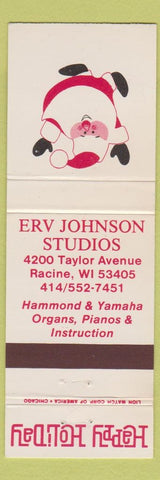 Matchbook Cover - Erv Johnson Stuidos Racine WI Yamaha Hammond Organs santa