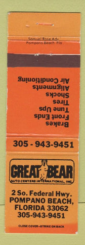 Matchbook Cover - Great Bear Auto Center Brakes Pompano Beach FL