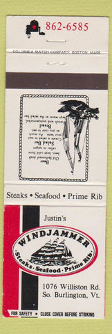 Matchbook Cover - Windjammer Restaurant South Burlington VT