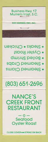 Matchbook Cover - Nance's Creek Front Restaurant Murrells Inlet SC WEAR
