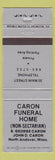 Matchbook Cover - Carol Funeral Home North Andover MA