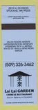 Matchbook Cover - Lai Lai Garden Chinese Restaurant Spokane WA