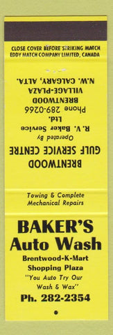 Matchbook Cover - Baker's Car Wash Calgary AB yellow
