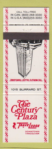 Matchbook Cover - Century Plaza Vancouver BC Travel Lodge