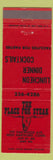 Matchbook Cover - The Place for Steaks West Hartford CT