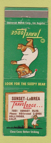 Matchbook Cover - Travel Lodge Sleepy Bear Hollywood CA Sunset LaBrea #2 WORN