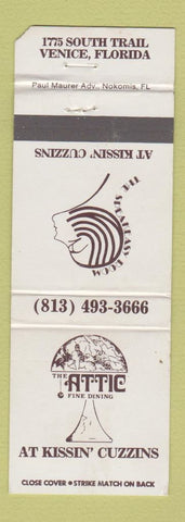 Matchbook Cover - Attic Restaurant Kissin Cuzzins girlie Venice FL WEAR