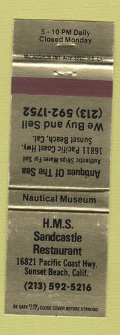 Matchbook Cover - HMS Sandcastle Restaurant Sunset Beach CA WEAR Nautical Museum