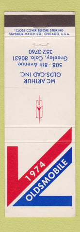 Matchbook Cover - 1974 Oldsmobile McArthur Cadillac Greeley Colorado