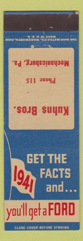 Matchbook Cover - 1941 Ford Kuhns Bros Mechanicsburg PA
