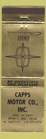 Matchbook Cover - Capps Motors Lincoln Continental Searcy AR