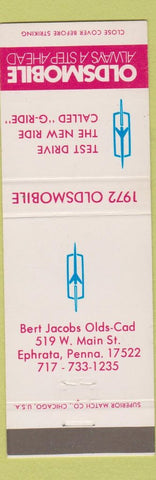 Matchbook Cover - 1972 Oldsmobile Bert Jacobs Cadillac Ephrata PA