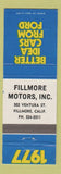 Matchbook Cover - 1977 Ford Fillmore Motors CA