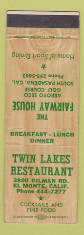 Matchbook Cover - Twin Lakes Restaurant Fairway House South Pasadena El Monte CA
