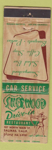 Matchbook Cover - Sherwood Rive In Restaurant Salinas CA WORN