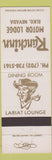 Matchbook Cover - Ranchinn Motor Lodge Elko NV