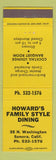 Matchbook Cover - Howard's Restaurant Sonora CA yellow