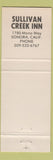Matchbook Cover - Sullivan Creek Inn Sonora CA