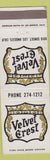 Matchbook Cover - Velvet Crest Los Angeles CA
