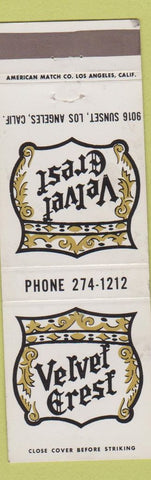 Matchbook Cover - Velvet Crest Los Angeles CA