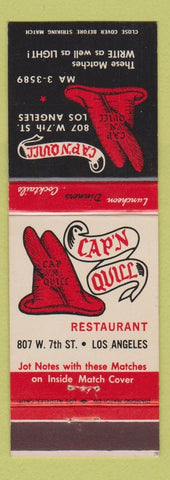 Matchbook Cover - Cap N Quill Restaurant Los Angeles CA