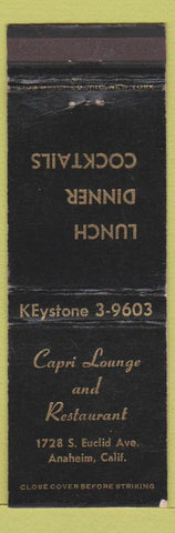 Matchbook Cover - Capri Lounge Restaurant Anaheim CA