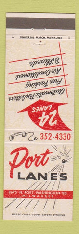 Matchbook Cover - Port Lanes Bowling Milwaukee WI billiards