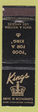 Matchbook Cover - Kings Restaurant Los Angeles CA