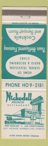 Matchbook Cover - Nickodell Melrose Restaurant Los Angeles CA