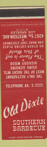 Matchbook Cover - Old Dixie Southern BBQ Los Angeles CA