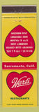 Matchbook Cover - Hart's Restaurants Sacramento CA