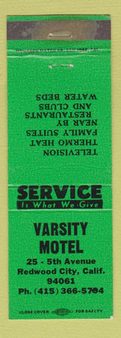 Matchbook Cover - Varsity Motel Redwood City CA green