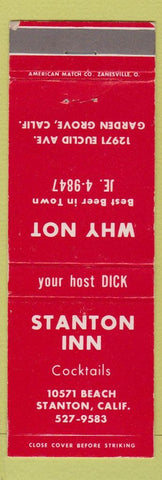 Matchbook Cover - Stanton Inn Stanton CA bar Garden Grove CA