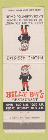 Matchbook Cover - Billy Boy's Restaurant Sacramento CA