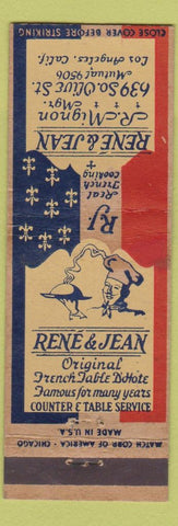 Matchbook Cover - Rene and Jean Restaurant Los Angeles CA French