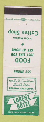 Matchbook Cover - Lorenz Hotel Redding CA