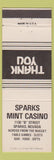 Matchbook Cover - Sparks Mint Casino NV white