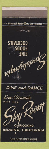 Matchbook Cover - Doc Clearie's Hill Top Sky Room Redding CA WEAR