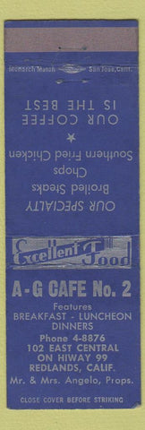 Matchbook Cover - AG Cafe Redlands CA