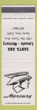 Matchbook Cover - Santa Ana CA Lincoln Mercury