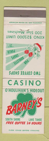 Matchbook Cover - Barney's Casino South Shore Lake Tahoe NV